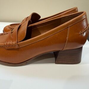 Vince Camuto Caramel Leather Block Heel Loafers